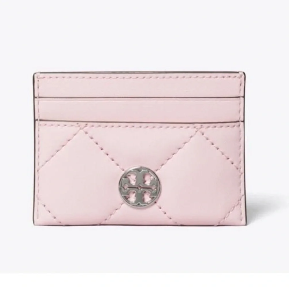Tory Burch Willa Soft Quilt Slim Card Case Pink Plie Silver Barbie Barbiecore